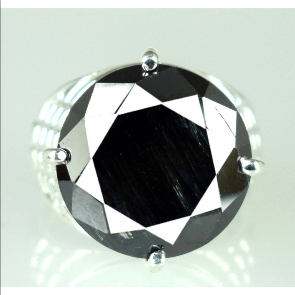 16.25 Ct Round Cut Treated Black Genuine Diamond Ring